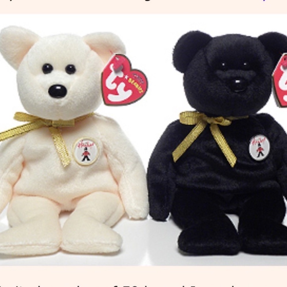Ty Beanie Babies Ebony & Ivory Hamleys Exclusive Bears 2007 Set Black Cream 8"